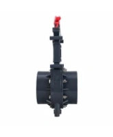 Задвижка шиберная DN.ru GVKR4331TPV-2W-G-Hт Ду100 Ру1.6 клеевая, с выдвижным штоком, материал корпуса - ПВХ (PVC), шибер - нержавеющая сталь 304, уплотнение - TPV (ТПВ), с ручкой