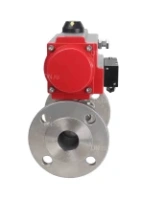 Кран шаровой DN.ru BV3131P(3pc)-FP-F-ISO-H Ду15 Ру40, трехсоставной полнопроходной фланцевый, нержавеющая сталь SS304, уплотнение - PTFE, с пневмоприводом PA-DA-052 двойного действия, с пневмораспределителем 4M310-08 AC220V