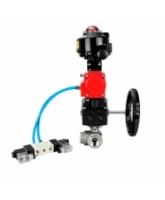 Кран шаровой DN.ru BV3232P(4pc)-SP-3WT-T-ISO-H WDVF Ду25 Ру63 стандартнопроходной, 3-ходовой Т-тип, внутренняя резьба, с пневмоприводом PA-DA-065, пневмораспределителем 4V320-08 AC220V, БКВ APL-510N EX и ручным дублером MON1-250-T26-ISO