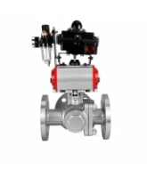Кран шаровой DN.ru BV3232P(2pc)-FP-3WL-F-ISO-H Ду20 Ру16 HYMT трехходовой L-тип, полнопроходной, фланцевый, корпус - нержавеющая сталь AISI316, с пневмоприводом PA-DA-052, пневмораспределителем 4M320-08 AC220V, БКВ APL-410N EX и БПВ AFC2000