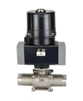 Кран шаровой DN.ru BV3232P(3pc)-FP-W-ISO-H LONG Ду80 Ру25 полнопроходной, под приварку, корпус - нержавеющая сталь SS316, уплотнение - PTFE, с электроприводом четвертьоборотным DN.ru QTSA-N-014EM-O0-220VAC с пружинным возвратом