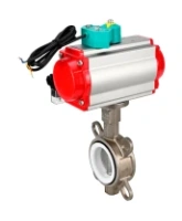 Затвор дисковый поворотный DN.ru WBV3131P-2W-Fb-H Ду100 Ру16 корпус - нержавеющая сталь 304, диск - нержавеющая сталь 304, уплотнение - PTFE, с пневмоприводом PA-DA-083, пневмораспределителем 4M310-08 AC220V и магнитным переключателем ALS200D