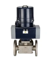 Кран шаровой DN.ru BV3232P(4pc)-FP-3WL-F-ISO-H Ду100 Ру16 полнопроходной трехходовой, фланцевый, корпус - нержавеющая сталь SS316, уплотнение - PTFE, с электроприводом четвертьоборотным DN.ru QTSA-N-020EM-O0-220VAC с пружинным возвратом