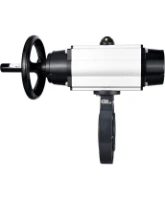 Затвор дисковый поворотный DN.ru WBV4242E-2W-Fb-ISO Дн80 Ру10 межфланцевый, корпус - НПВХ, диск - НПВХ, уплотнение - EPDM, с пневмоприводом PA-DA-105-1 двойного действия со штурвалом