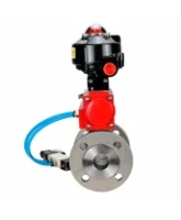 Кран шаровой DN.ru BV3232P(2pc)-FP-F-ISO-H Ду100 Ру16 фланцевый, полнопроходной, двухсоставной, корпус - нержавеющая сталь SS316, уплотнение - PTFE, с пн.приводом DN.ru PA-DA-105 пн.распределителем 4V320-08 AC220V БКВ APL-510N-EX