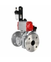 Кран шаровой DN.ru BV3232P(2pc)-FP-3WL-F-ISO-H Ду20 Ру16 HYMT трехходовой L-тип, полнопроходной, фланцевый, корпус - нержавеющая сталь AISI316, с пневмоприводом PA-DA-052, пневмораспределителем 4M320-08 AC220V и БПВ AFC2000