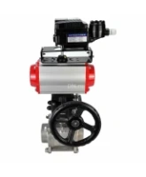 Кран шаровой DN.ru BV3232P(3pc)-FP-W-ISO-H Ду65 Ру25, полнопроходной под приварку, нержавеющая сталь SS316, PTFE, с пневмоприводом PA-DA-083, ручным дублером MON2-450-T28-ISO и с электропневматическим поворотным позиционером YT-1000RSN без обратной связи