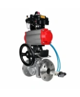Кран шаровой DN.ru BV3232P(2pc)-FP-3WL-F-ISO-H Ду20 Ру16 HYMT, трехходовой L-тип, полнопроходной, фланцевый, нерж.сталь SS316, с пн.приводом PA-DA-052, пн.распредел 4V320-08 AC220V, ручн.дублером MON1-250-T26-ISO, БКВ APL-410N EX и БПВ AFC2000