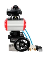 Кран шаровой DN.ru BV3232P(2pc)-FP-T-ISO-H Ду80 Ру40 полнопроходной, внутренняя резьба, нержавеющая сталь 316, уплотнение - PTFE, с пневмоприводом PA-DA-083, пневмораспределителем 4V320-10 AC220V, БКВ APL-210N, ручным дублером MON2-450-T28-ISO