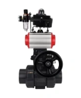 Кран шаровой DN.ru BV4242E-FP-GRM-ISO Дн50 Ру10 полнопроходной, корпус - НПВХ, шар - НПВХ, уплотнение - EPDM, с пневмоприводом PA-DA-052, пневмораспределителем 4M310-08 AC220V, ручным дублером MON1-250-T26-ISO, БКВ APL-410N EX и БПВ AFC2000