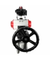 Кран шаровой DN.ru BV3232P(2pc)-FP-F-ISO-H Ду80 Ру16, полнопроходной фланцевый, нержавеющая сталь SS316, PTFE, с пневмоприводом PA-DA-083 двойного действия, с пневмораспределителем 4M310-08 AC220V, с БКВ APL-410N EX, с ручным дублером MON2-450-T28-ISO