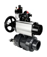 Кран шаровой DN.ru BV4242E-FP-GRM-ISO Дн50 Ру10 полнопроходной, корпус - НПВХ, шар - НПВХ, уплотнение - EPDM, с пневмоприводом PA-DA-105-1, пневмораспределителем 4V320-08 AC220V, БКВ APL-210N и БПВ AFC2000