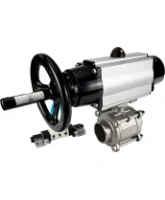 Кран шаровой DN.ru BV3232P(3pc)-FP-W-ISO-H Ду80 Ру25, полнопроходной, трехсоставной, нержавеющая сталь 316, уплотнение - PTFE, под приварку, с пневмоприводом PA-DA-105-1, пневмораспределителем 4V320-08 AC220V