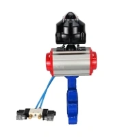Затвор дисковый поворотный DN.ru WBV1616E-2W-Fb-H Ду100 Ру16 LUG корпус - чугун QT450, диск - чугун QT450, уплотнение - EPDM, с пневмоприводом DN.ru PA-DA-083, пневмораспределителем 4V320-10 AC220V и БКВ APL-510N EX