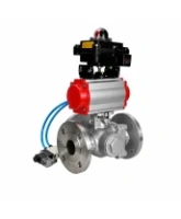 Кран шаровой DN.ru BV3232P(2pc)-FP-3WL-F-ISO-H Ду20 Ру16 HYMT, трехходовой L-тип, полнопроходной, фланцевый, корпус - нержавеющая сталь SS316, с пневмоприводом PA-DA-052, пневмораспределителем 4V320-08 AC220V и БКВ APL-410N EX