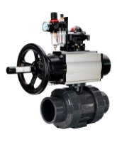 Кран шаровой DN.ru BV4242E-FP-GRM-ISO Дн50 Ру10 полнопроходной, корпус - НПВХ, шар - НПВХ, уплотнение - EPDM, с пневмоприводом PA-DA-105-1, пневмораспределителем 4M310-08 AC220V, БКВ APL-210N и БПВ AFC2000