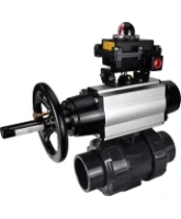 Кран шаровой DN.ru BV4242E-FP-GRM-ISO Дн50 Ру10 полнопроходной, корпус - НПВХ, шар - НПВХ, уплотнение - EPDM, с пневмоприводом PA-DA-105-1 и БКВ APL-410N EX