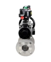 Кран шаровой DN.ru BV3232P(2pc)-FP-F-ISO-H Ду100 Ру16, полнопроходной фланцевый, нержавеющая сталь SS316, уплотнение - PTFE, с пневмоприводом PA-DA-105-1 двойного действия, с пневмораспределителем 4M310-08 AC220V, с БКВ APL-510N EX, с БПВ AFC2000