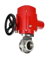 Затвор дисковый поворотный DN.ru WBV3131E-2W-C-H Ду50 Ру10 кламповый, корпус - пищевая нержавеющая сталь 304, уплотнение - EPDM, с электроприводом QT-EX-005M-O2-220VAC-У1 с моментной муфтой и штурвалом
