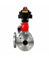 Кран шаровой DN.ru BV3232P(2pc)-FP-3WL-F-ISO-H Ду20 Ру16 HYMT трехходовой L-тип, полнопроходной, фланцевый, корпус - нержавеющая сталь AISI316, с пневмоприводом PA-DA-052, пневмораспределителем 4M320-08 AC220V и БКВ APL-410N EX