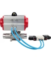 Кран шаровой DN.ru BV3232P(3pc)-FP-W-ISO-H LONG Ду80 Ру25 полнопроходной, корпус - нержавеющая сталь 316, уплотнение - PTFE, под приварку, с пневмоприводом DN.ru PA-SA-130 и пневмораспределителем 4V320-08 AC220V