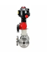 Кран шаровой DN.ru BV3232P(2pc)-FP-3WL-F-ISO-H Ду20 Ру16 HYMT, трехходовой L-тип, полнопроходной, фланцевый, корпус - нержавеющая сталь SS316, с пневмоприводом PA-DA-052, пневмораспределителем 4M310-08 24В NAMUR и БКВ APL-510N EX