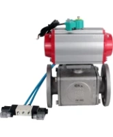 Кран шаровой DN.ru BV3232P(4pc)-FP-3WL-F-ISO-H Ду100 Ру16 полнопроходной трехходовой L-тип, фланцевый, корпус - нержавеющая сталь SS316, PTFE, с пневмоприводом PA-DA-105, пневмораспределителем 4V320-08 AC220V и магнитным переключателем ALS200D