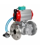 Кран шаровой DN.ru BV3232P(2pc)-FP-3WL-F-ISO-H Ду20 Ру16 HYMT, трехходовой L-тип, полнопроходной, фланцевый, корпус - нержавеющая сталь SS316, с пневмоприводом PA-DA-052, пневмораспределителем 4V320-08 AC220V и магнитным переключателем ALS200D
