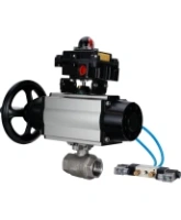 Кран шаровой DN.ru BV3232P(2pc)-FP-T-ISO-H Ду80 Ру40, полнопроходной, внутренняя резьба, нержавеющая сталь SS316, уплотнение - PTFE, с пневмоприводом PA-DA-105-1 двойного действия, с пневмораспределителем 4V320-08 AC220V, с БКВ APL-410N EX