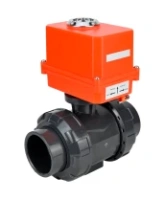 Кран шаровой DN.ru BV4242E-FP-GRM-ISO Дн50 Ру10 полнопроходной, клеевой с разборным муфтовым соединением, корпус - НПВХ, шар - НПВХ, уплотнение - EPDM, с электроприводом DN.ru QT-N-003EM-O1-220VAC-У1 MINI