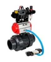 Кран шаровой DN.ru BV4242E-FP-GRM-ISO Дн50 Ру10 полнопроходной, корпус - НПВХ, шар - НПВХ, уплотнение - EPDM, с пневмоприводом PA-DA-052, пневмораспределителем 4V320-10 AC220V, БКВ APL-410N EX и БПВ AFC2000