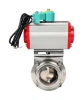 Затвор дисковый поворотный DN.ru WBV3131S-2W-T-H Ду80 Ру10 резьбовой, корпус - пищевая нержавеющая сталь 304, уплотнение - Silicon, с пневмоприводом PA-SA-083 и магнитным переключателем ALS200D