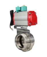 Затвор дисковый поворотный DN.ru WBV3131E-2W-T-H Ду50 Ру10 резьбовой, корпус - пищевая нержавеющая сталь 304, уплотнение - EPDM, с пневмоприводом PA-SA-065, пневмораспределителем 4M310-08 220В NAMUR и магнитным переключателем ALS200D