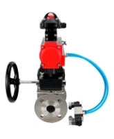Кран шаровой DN.ru BV3232P(2pc)-FP-F-ISO-H Ду150 Ру16, 27х27, фланцевый, полнопроходной, нержавеющая сталь SS316, уплотнение - PTFE, с пневмоприводом PA-DA-140, с пневмораспределителем 4V320-10 AC220V, БКВ APL-210N, ручным дублером MON4-1200-T54-ISO