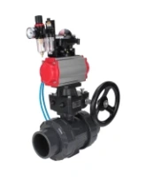 Кран шаровой DN.ru BV4242E-FP-GRM-ISO Дн50 Ру10 полнопроходной, корпус - НПВХ, шар - НПВХ, уплотнение - EPDM, с пневмоприводом PA-DA-052, пневмораспределителем 4V320-08 AC220V, ручным дублером MON1-250-T26-ISO, БКВ APL-210N и БПВ AFC2000