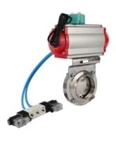 Затвор дисковый поворотный DN.ru WBV3131E-2W-W-H Ду50 Ру10 под приварку, корпус - пищевая нержавеющая сталь 304, уплотнение - EPDM, с пневмоприводом PA-SA-065, пневмораспределителем 4V320-08 AC220V и магнитным переключателем ALS200D