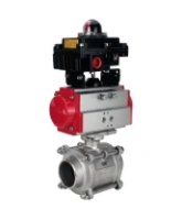 Кран шаровой DN.ru BV3232P(3pc)-FP-W-ISO-H WDVF Ду40 Ру40 полнопроходной, трехсоставной, корпус - нержавеющая сталь 316, уплотнение - PTFE, под приварку, с пневмоприводом PA-DA-065, БКВ APL-410N EX