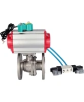 Кран шаровой DN.ru BV3232P(2pc)-FP-F-ISO-H Ду100 Ру16 полнопроходной, фланцевый, корпус - нержавеющая сталь 316, уплотнение - PTFE, с пневмоприводом PA-DA-105, пневмораспределителем 4V320-08 AC220V и магнитным переключателем ALS200D