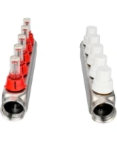 Коллекторная группа DN.ru GC1-31-5 1″ Ду25 Ру10 отводов — 5, в сборе с расходомерами и терморегулирующими клапанами, без переходников, корпус - нержавеющая сталь AISI 304
