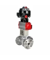 Кран шаровой DN.ru BV3232P(2pc)-FP-3WL-F-ISO-H Ду20 Ру16 HYMT, трехходовой L-тип, полнопроходной, фланцевый, корпус - нержавеющая сталь SS316, с пневмоприводом PA-DA-052, пневмораспределителем 4M310-08 24В NAMUR и БКВ APL-510N EX