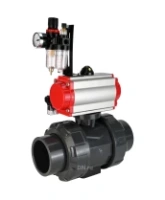 Кран шаровой DN.ru BV4242E-FP-GRM-ISO Дн50 Ру10 полнопроходной, корпус - НПВХ, шар - НПВХ, уплотнение - EPDM, с пневмоприводом PA-SA-065, пневмораспределителем 4M310-08 AC220V и БПВ AFC2000
