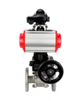 Кран шаровой DN.ru BV3131P(3pc)-FP-F-ISO-H Ду100 Ру16 полнопроходной трехсоставной, фланцевый, нержавеющая сталь 304, уплотнение - PTFE, 22х22, F10, WDVF, с пневмоприводом DN.ru PA-DA-105, БКВ APL-210N и ручным дублером MON3-700-T38-ISO