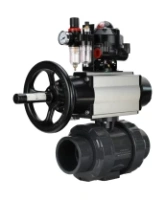 Кран шаровой DN.ru BV4242E-FP-GRM-ISO Дн50 Ру10 полнопроходной, корпус - НПВХ, шар - НПВХ, уплотнение - EPDM, с пневмоприводом PA-DA-105-1, пневмораспределителем 4M310-08 AC220V, БКВ APL-510N EX и БПВ AFC2000