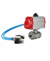 Кран шаровой DN.ru BV3232P(4pc)-SP-3WT-T-ISO-H WDVF Ду25 Ру63 стандартнопроходной, 3-ходовой Т-тип, внутренняя резьба, корпус - нержавеющая сталь AISI 316, уплотнение - PTFE, с пневмоприводом PA-DA-065 и пневмораспределителем 4V320-08 AC220V
