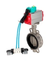 Затвор дисковый поворотный DN.ru WBV3232E-2W-Fb-H Ду65 Ру16 корпус - нержавеющая сталь 316L, диск - нержавеющая сталь 316L, уплотнение - EPDM, с пневмоприводом PA-DA-065, пневмораспределителем 4V320-08 AC220V и магнитным переключателем ALS200D