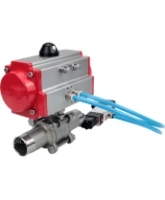 Кран шаровой DN.ru BV3232P(3pc)-FP-W-ISO-H LONG Ду80 Ру25 полнопроходной, корпус - нержавеющая сталь 316, уплотнение - PTFE, под приварку, с пневмоприводом DN.ru PA-SA-130 и пневмораспределителем 4V320-08 AC220V