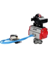 Кран шаровой DN.ru BV3232P(4pc)-SP-3WL-T-ISO-H Ду15 Ру63, стандартнопроходной, четырехсоставной, корпус - нержавеющая сталь 316, уплотнение - PTFE, внутренняя резьба, с пневмоприводом PA-DA-052, пневмораспределителем 4V320-08 AC220V, БКВ APL-210N
