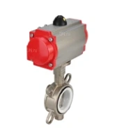 Затвор дисковый поворотный DN.ru WBV3131P-2W-Fb-R Ду250 Ру16, корпус - нержавеющая сталь 304, диск - нержавеющая сталь 304, уплотнение - PTFE, с пневмоприводом DN.ru PA-DA-160 двойного действия