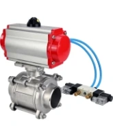 Кран шаровой DN.ru BV3232P(3pc)-FP-W-ISO-H WDVF Ду40 Ру40 полнопроходной, трехсоставной, корпус - нержавеющая сталь 316, уплотнение - PTFE, под приварку, с пневмоприводом PA-SA-105, пневмораспределителем 4V320-08 AC220V