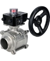 Кран шаровой DN.ru BV3232P(3pc)-FP-W-ISO-H Ду40 Ру40 полнопроходной двухходовой, нержавеющая сталь SS316, под приварку, уплотнение - PTFE, с ISO фланцем и редуктором DN.ru HGB RQN1-180Z с индикатором положения